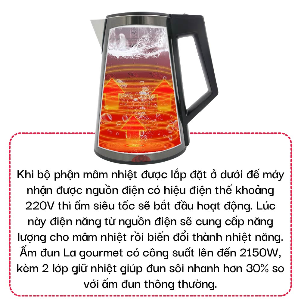 [ Hàng chính hãng] Ấm siêu tốc mini du lịch La gourmet D2606 1200W 0.6L - 359643 (bảo hành 1 năm)