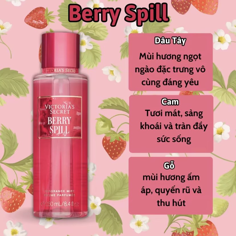 Victoria Secret Berry Spill Chính Hãng - Body Mist Victoria Secret 250ml &amp; Lotion Victoria Secret 236ml Chính Hãng