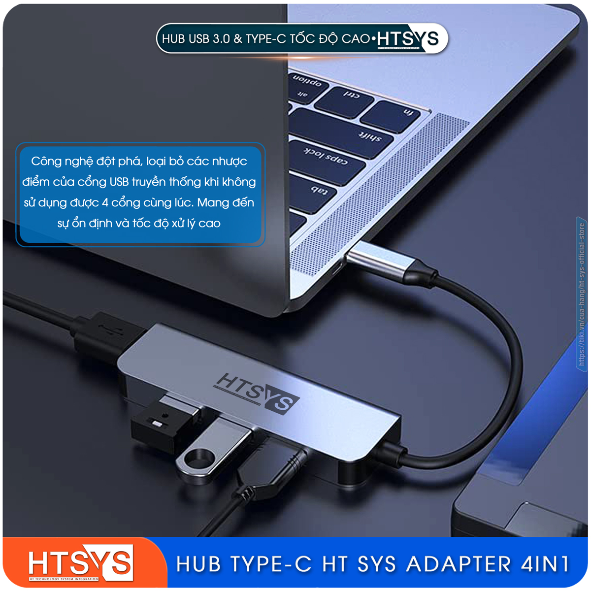 Hub Chuyển Đổi USB Type C HT SYS 4 in 1 To USB 3.0 - Hàng Chính Hãng