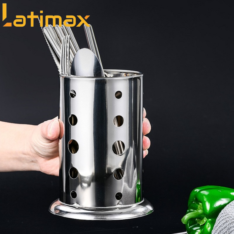 Ống đũa Đơn Inox 304 cao cấp Hình Trụ Tròn có rãnh thoát nước - Hộp đựng đũa muỗng thìa dĩa 1 ngăn