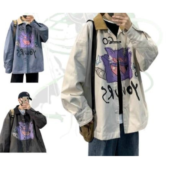 Áo Khoác dù nam nữ và cặp đôi Chống Nắng Có 3 Màu, Unisex Form Rộng in hình Poke Jacket Ulzzang