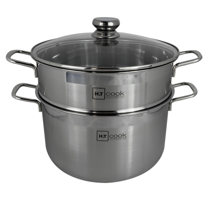 Bộ Nồi Xửng Hấp Inox 430 1 Đáy Nắp Kính HT Cook