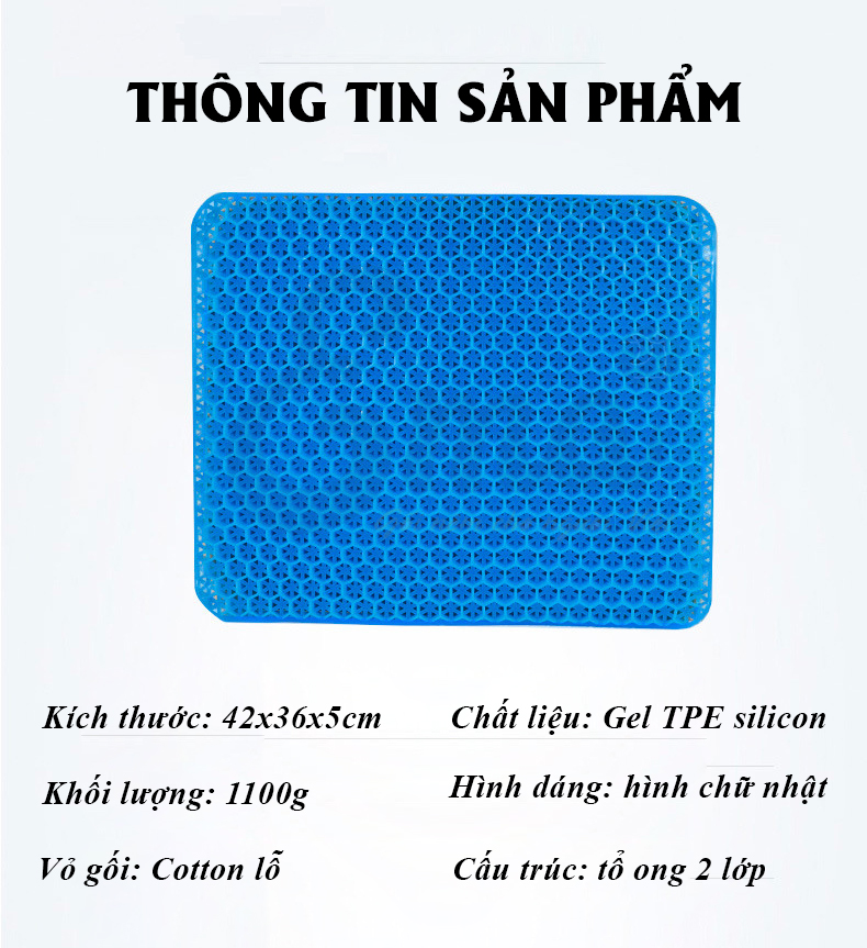 Đệm ngồi 3D Silicon cao cấp - Có hộp, vỏ chống trượt - Cấu trúc tổ ong thông minh - Chống đau mỏi trĩ, xương cụt, thâm mông, xệ mông cho dân văn phòng, lái xe, sinh viên