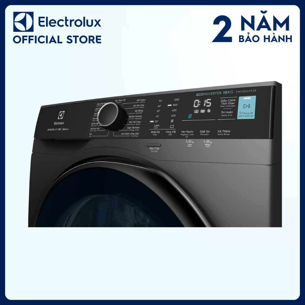 Máy Giặt Cửa Trước Electrolux 10kg UltimateCare 500 - EWF1024P5SB - Giặt hơi nước diệt 99.9% vi khuẩn, không cặn giặt tẩy, tiết kiệm điện hơn 50% [Hàng Chính Hãng]