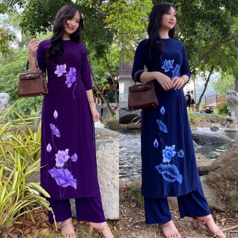 Đồ Lam Đi Chùa # Áo Dài Vải Thun