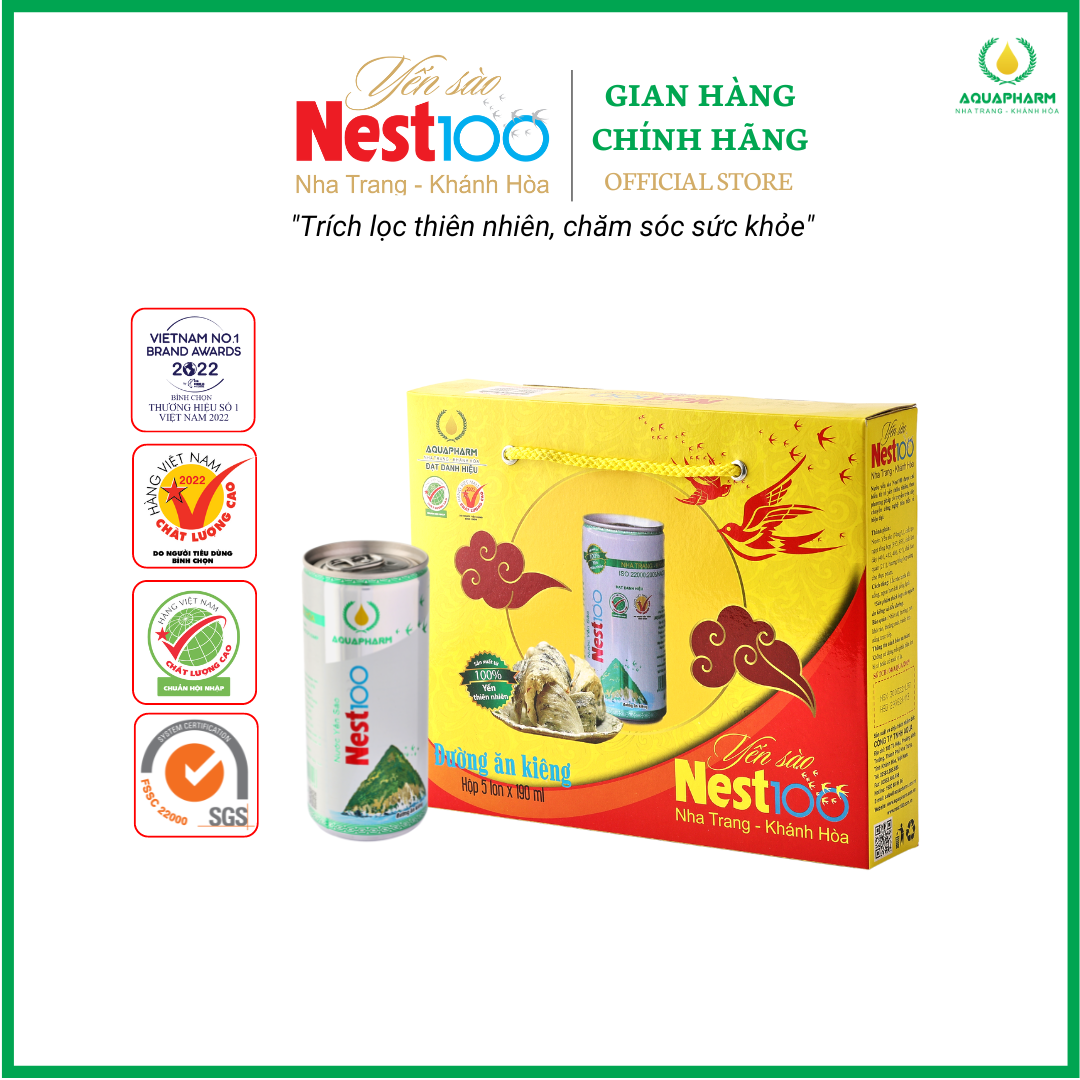 Nước giải khát yến sào Nest100 đường ăn kiêng - hộp 5 lon 190ml