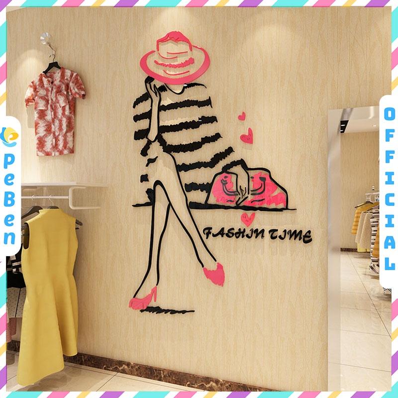 Tranh dán tường mica 3d decor khổ lớn fashion time trang trí spa, shop thời trang, phòng ngủ, nail, cafe