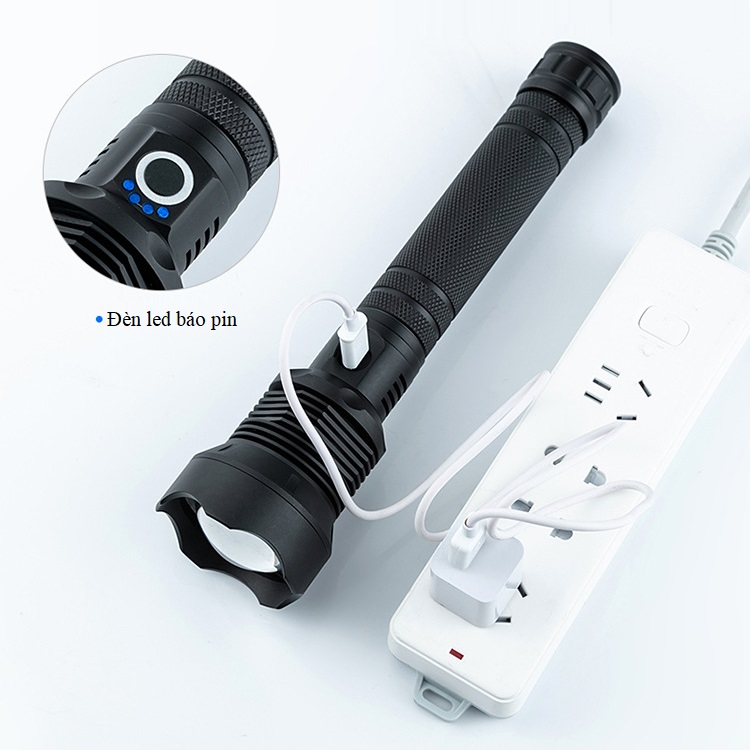 Đèn pin cầm tay XHP70 siêu sáng  ( Thiết kế chống trượt, chống nước, 3 chế độ sáng, đèn báo dung lượng pin -  Kèm pin )