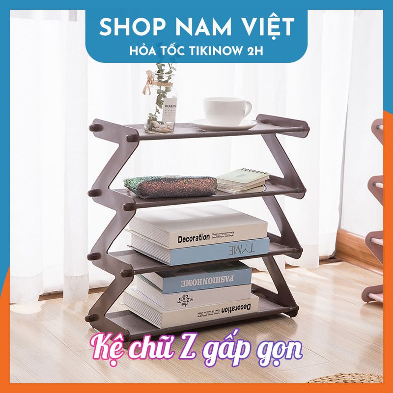 Kệ Chữ Z Gấp Gọn 4 Tầng Để Giày Dép và Trang Trí Phòng Khách