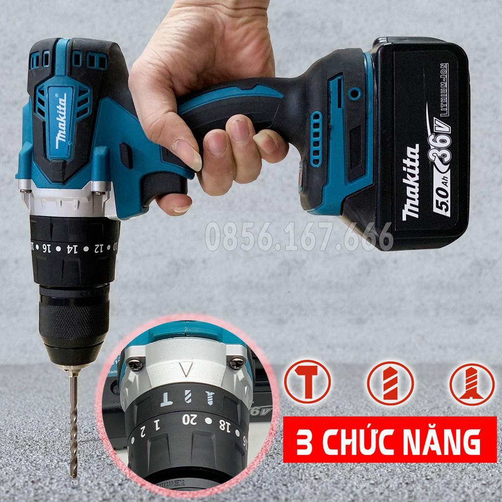 Máy Khoan Pin Makita 36v Không Than Có Búa, Pin 10 CELL AutoLock 13 Ly - Bắt Vít, Siết Bulong