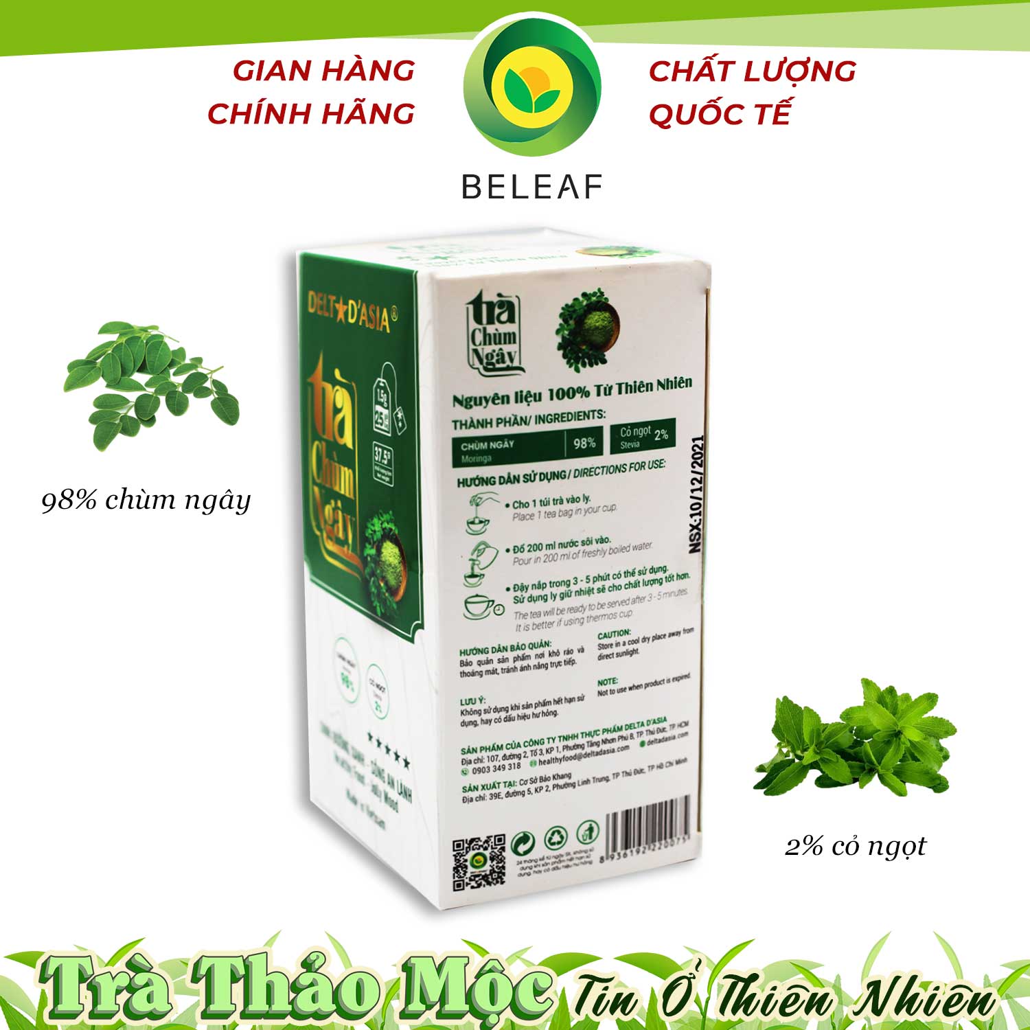 Trà Chùm Ngây Delta D'Asia Điều hòa huyết áp Hộp (25 túi x 1,5 g)