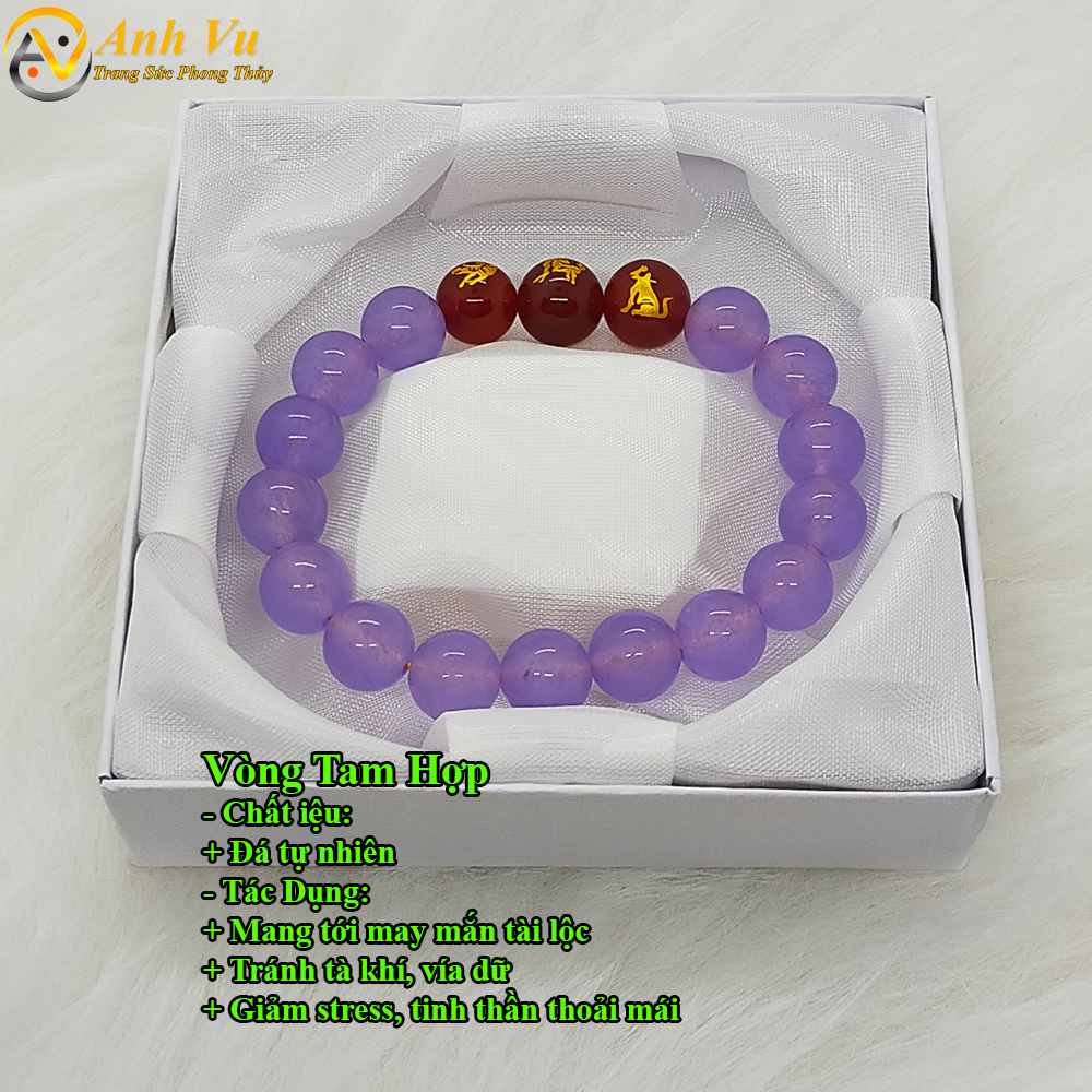 Vòng tay phong thủy mệnh hỏa cho nữ tam hợp dần ngọ tuất - chất liệu mã não tím tự nhiên - size 8 10ly - có khai quang điểm nhãn may mắn tài lộc - PHONG THỦY ANH VŨ