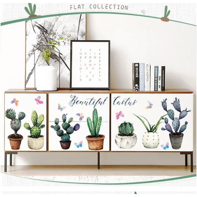 Decal trang trí tường - Nhiều chậu cây Xương Rồng Đậm