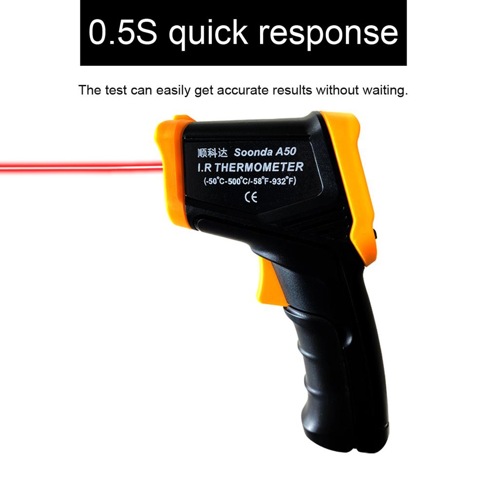 "-50℃~500℃ Handheld Infrared Temperature Meter LCD Display with Backlight Non-contact Temperature Meter ℃/℉ Units Switching Home Household Cooking Oven Temperature Meter