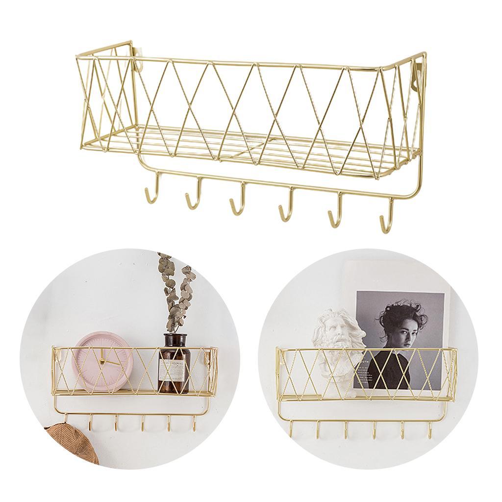 Key Rack Mail Holder Home Organizer Hooks Letter Sorter Shelf Storage Golden