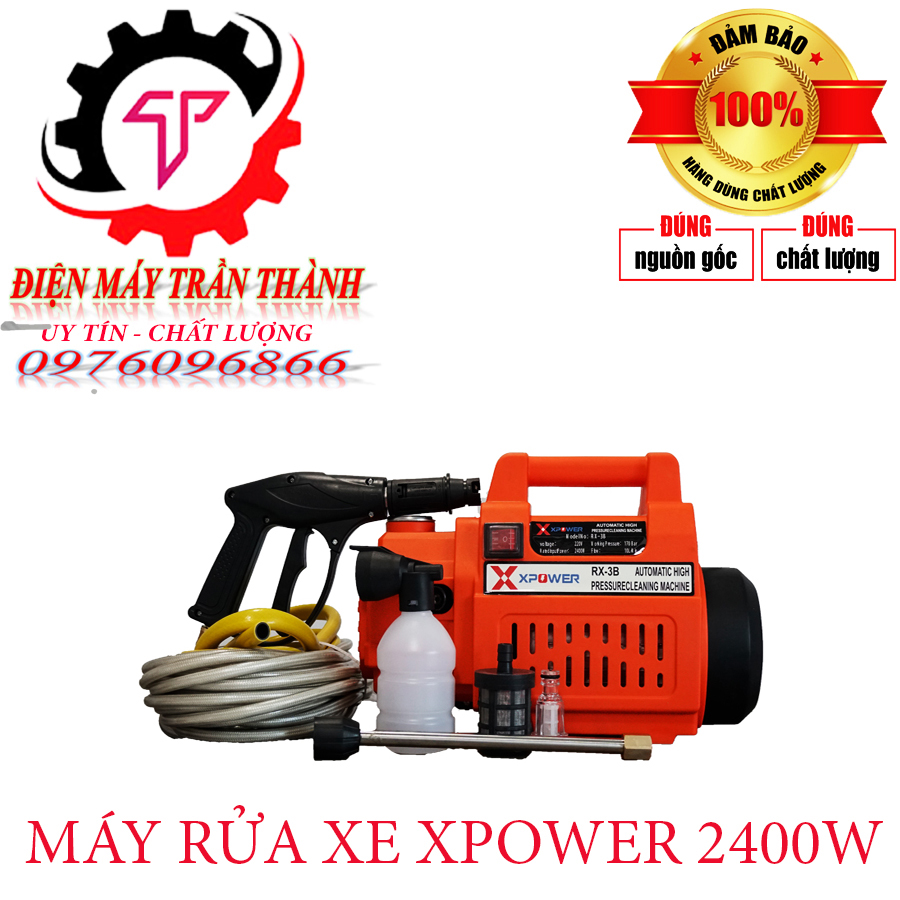 máy rửa xe cao áp Xpower 2400W dây 15m tặng cần nối súng dài,bình tạo bọt,hàng chính hãng nhập khẩu 2024 bảo hành 12 tháng