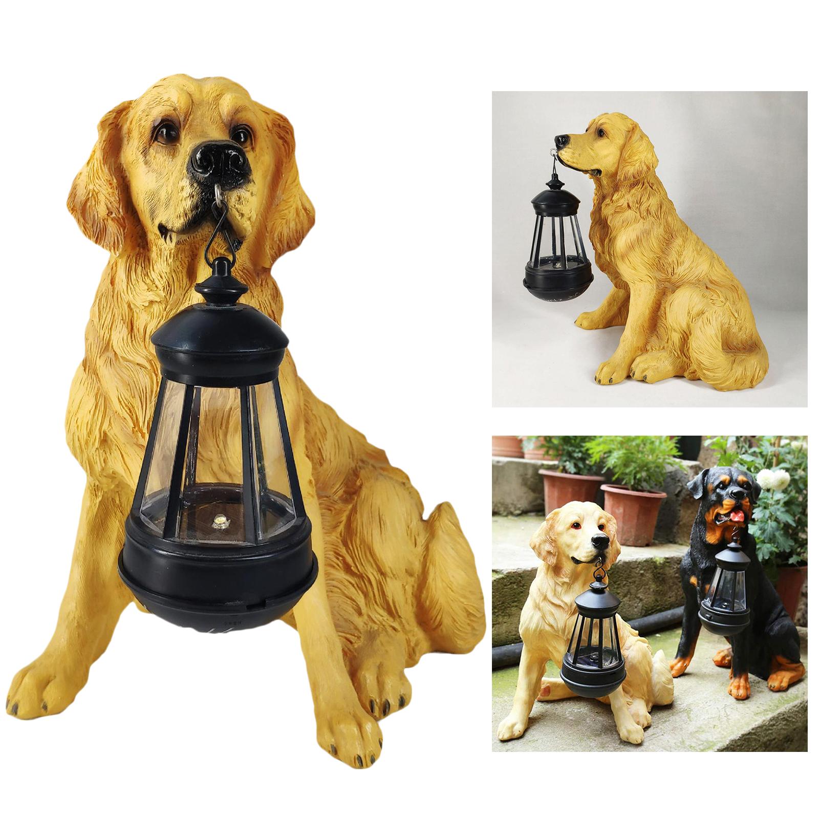 Outdoor Garden Dogs Ornament with Solar Powered Light, Resin Golden Retriever/Labrador/Rottweiler Statue with Detachable LED Solar Lights Lantern