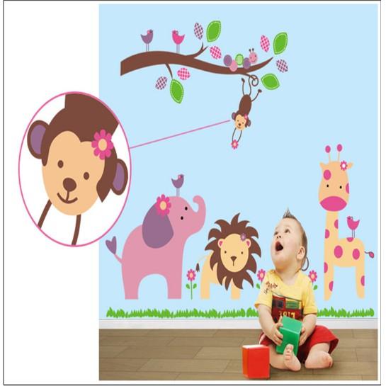 Decal Dán Tường Vườn thú voi hồng