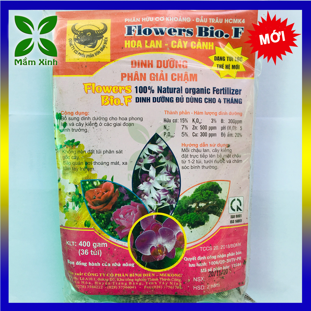 36 túi Phân bón hữu cơ khoáng tan chậm - Đầu Trâu HCMK4 Flowers Bio.F - Chuyên dùng cho hoa lan, cây cảnh
