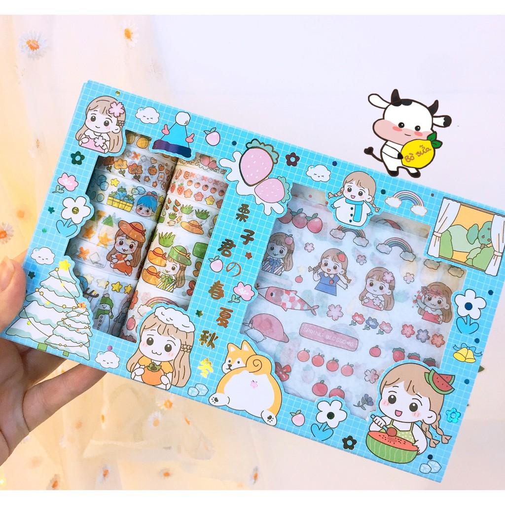 Washi Tape Sticker Cute Hình Dán Bullet Journal Cô Bé Đáng Yêu Hộp Washi Stickers Trang Trí Sổ Tay