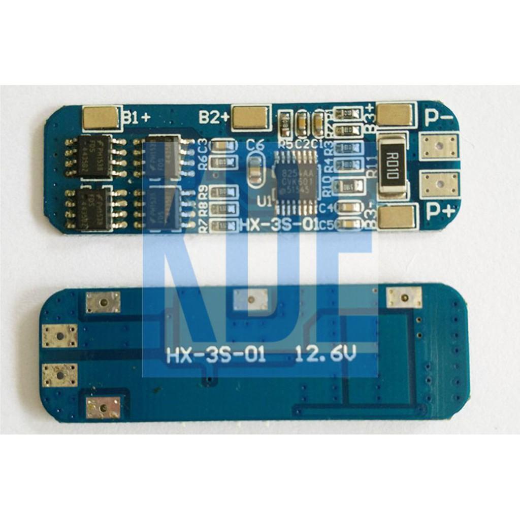 module SẠC, bảo vệ quá tải pin 18650 3 viên 11.1V-12.6V 10A PCB xanh dương kde3125