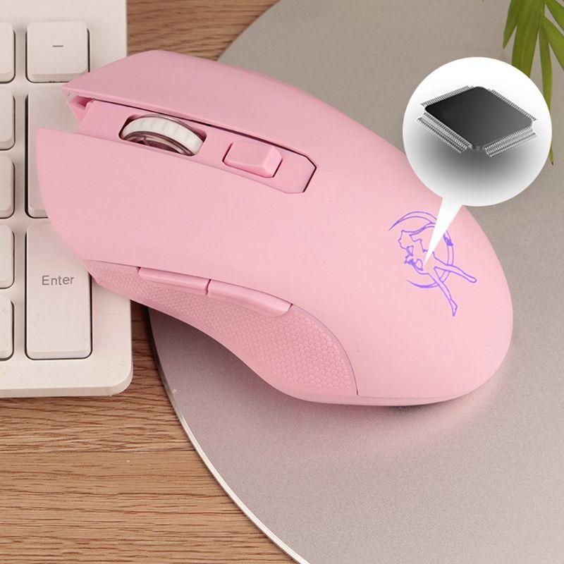 Hồng Im Lặng Quang Game Chuột 1600DPI 2.4G Chuột USB Không Dây Cho Máy Tính Laptop