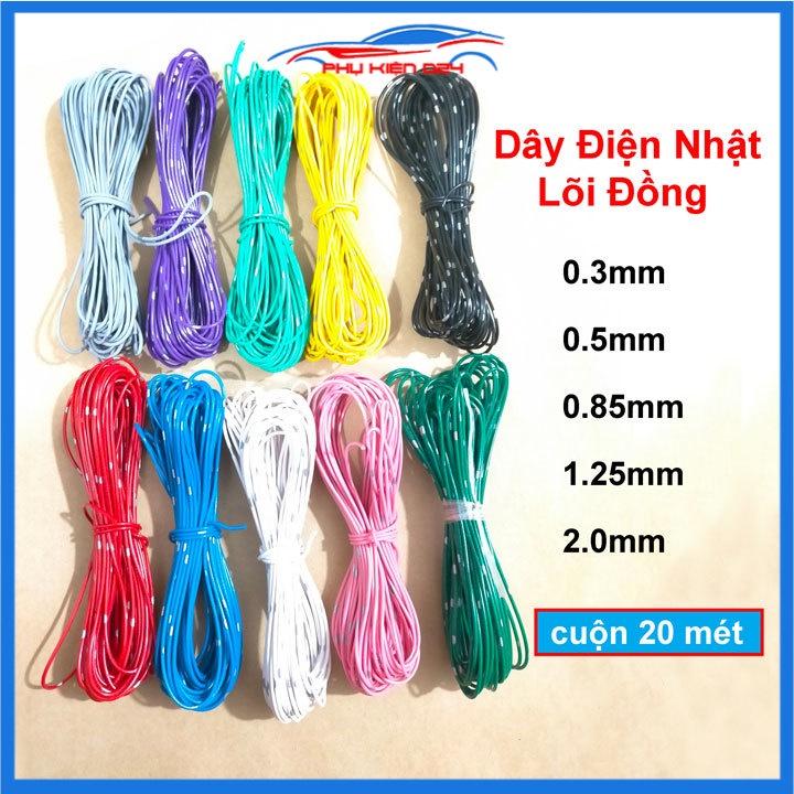 Cuộn 20 mét dây điện nhật lõi đồng 0.3mm, 0.5mm, 0.85mm, 1.25mm, 2mm chuyên dụng cho ô tô