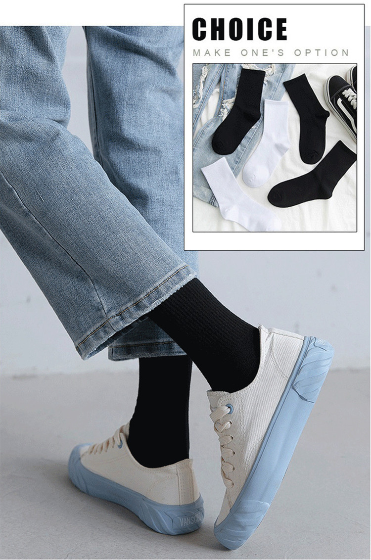 Set 5 Đôi Tất Cao Cổ Unisex Bèo Nhún Gân Tăm Style Thanh Lịch
