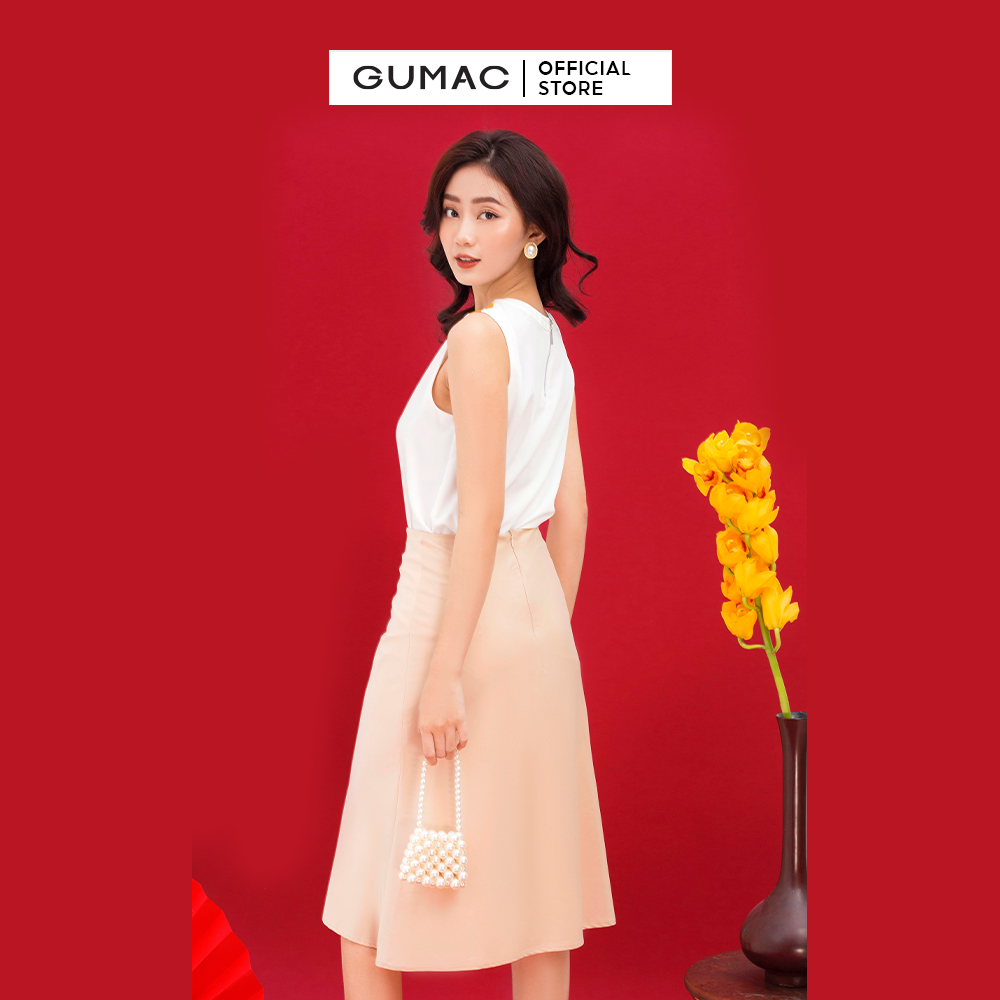 Chân váy dài GUMAC VC03034 lụa xòe lưng liền