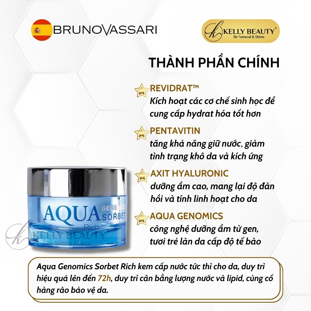 Kem Dưỡng Ẩm Cho Da Khô Aqua Genomics Sorbet Rich - Bruno Vassari | Kelly Beauty