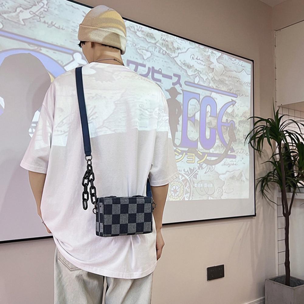 Túi Đeo Chéo Nam Túi Xách Thời Trang Unisex Vải Canvas Phối Dây Xích Cá Tính