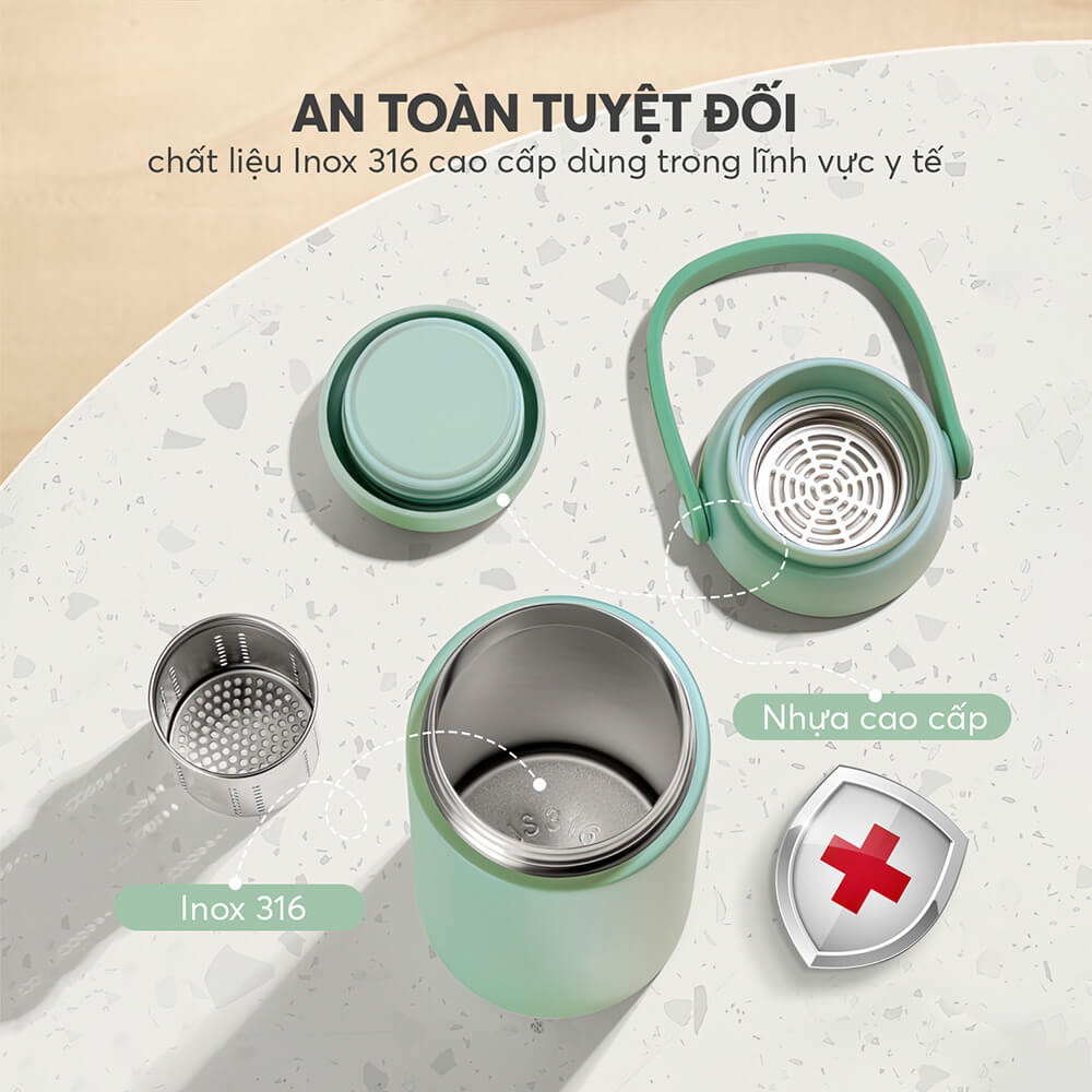 Bình Giữ Nhiệt Inox 316 Elmich EL8330 500ml, Hàng Chính Hãng, Có Lưới Lọc Trà, Cấu Tạo 2 Nắp-JoyMall