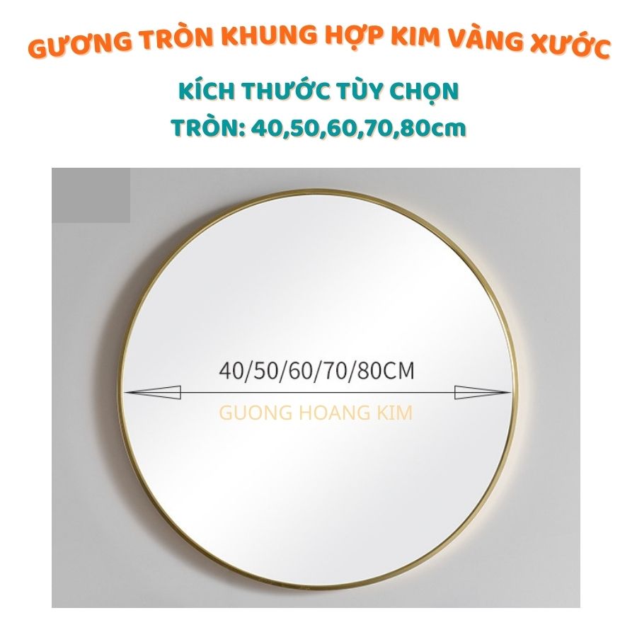 Gương tròn khung kim loại màu có đế để bàn, gương bàn trang điểm, gương nhà tắm decor kích thước D40cm D50cm D60cm