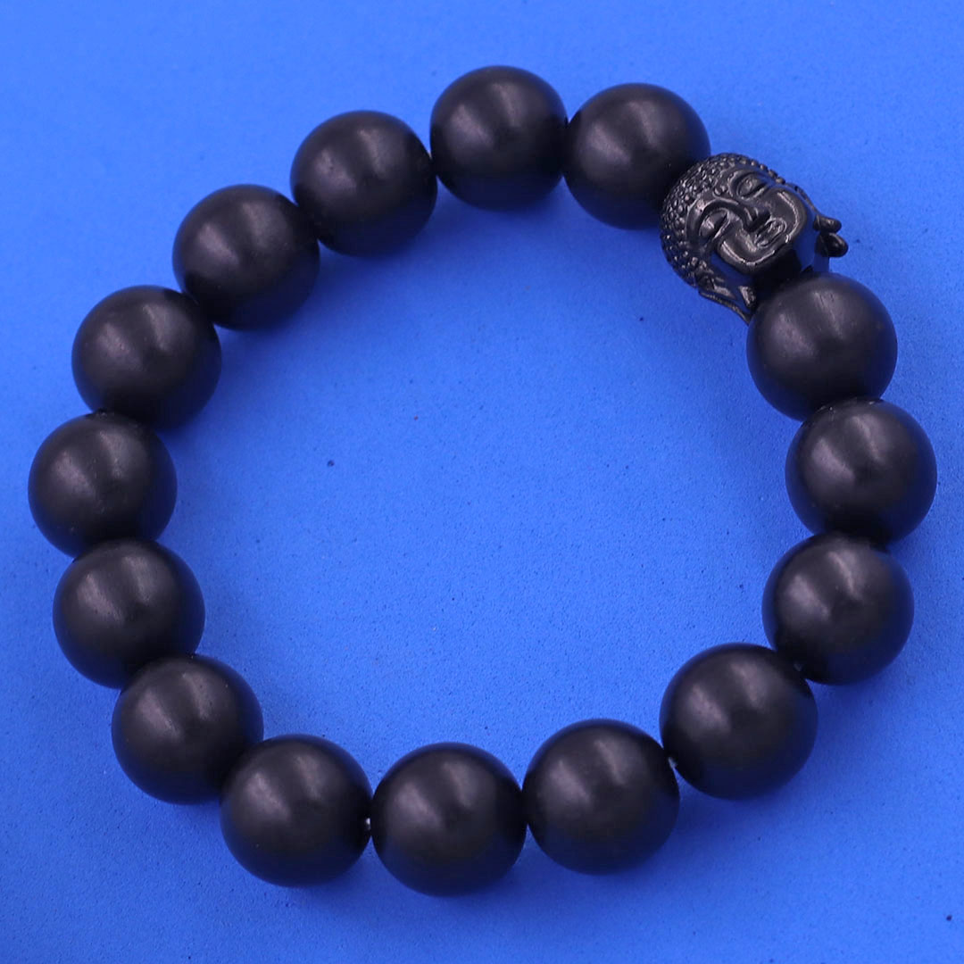 Vòng chuỗi đeo tay gỗ mun 12 ly charm đầu Phật Như lai inox đen, Như lai Phật tổ, vòng chuỗi phong thủy, A DI ĐÀ