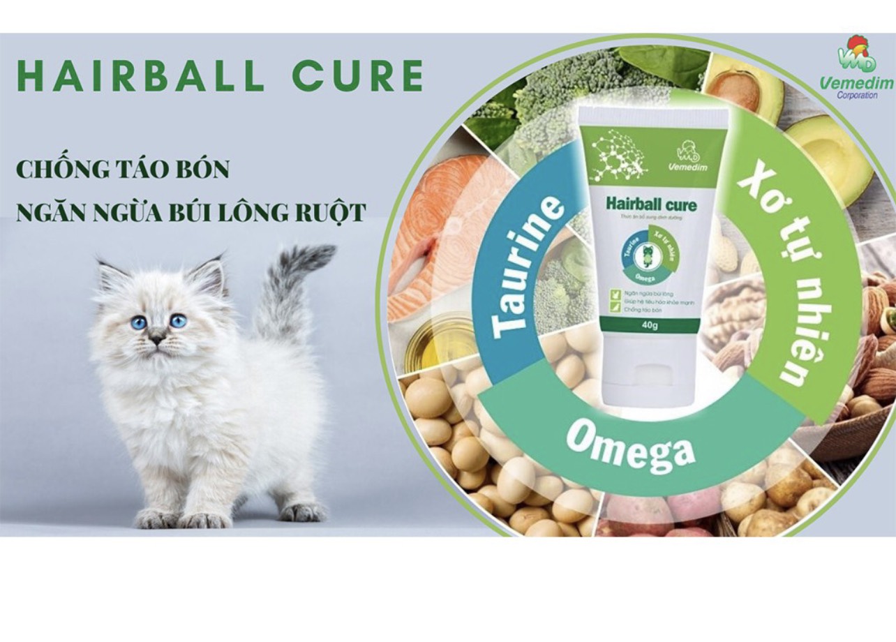 Vemedim Hairball cure giải quyết búi lông trong dạ dày và ruột, hỗ trợ tiêu hóa chó mèo, tuýp 40g