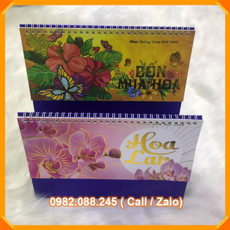 Lịch Để Bàn 2024 Họa Tiết Hoa Phong Cảnh khổ 21.5x16.5cm