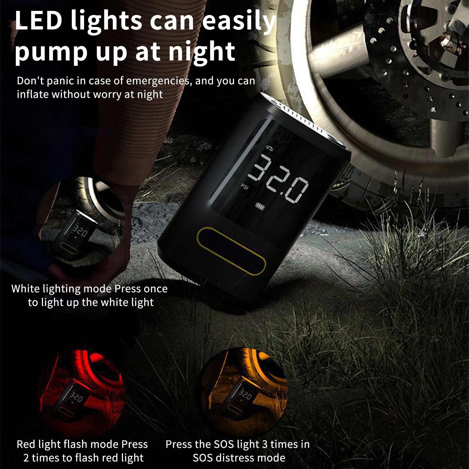 Portable Cordless Air Compressor USB Rechargeable Car Tire Inflator Power Bank Air Pump 150PSI with Digital Screen and LED Lights for Cars, Motorcycles, E-bikes, and Balls