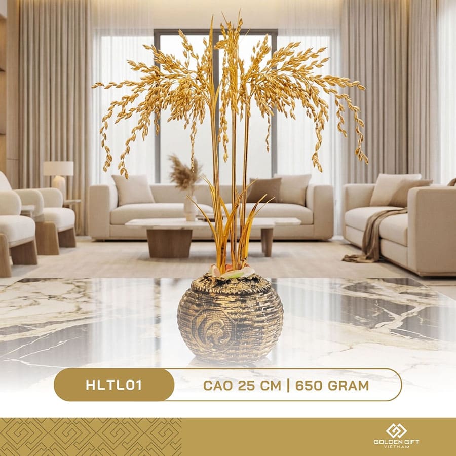 Hũ Lúa Tài Lộc Mạ Vàng 24K Golden Gift Việt Nam – Quà Tặng Tân Gia, Khai Trương, Phong Thuỷ May Mắn