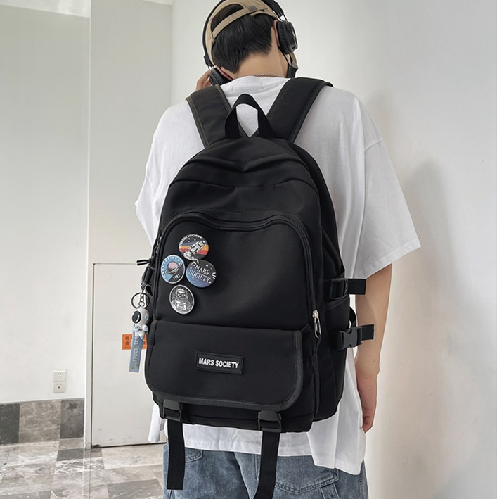 Balo đi học unisex Hàn Quốc màu trơn cỡ lớn Mars Society nhiều ngăn chống nước đựng laptop to đi làm đi chơi cho nam nữ