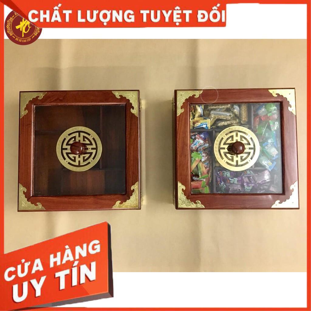 Khay Đựng Bánh Kẹo Ngày Tết bằng Gỗ Hương Cao Cấp Vuông Kính Bọc Đồng - BẢO HÀNH 1 ĐỔI 1