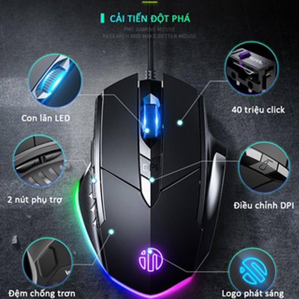 Chuột máy tính gaming, chuột chơi game P1W bản có dây và không dây tắt âm silent 7200 DPI Led RGB