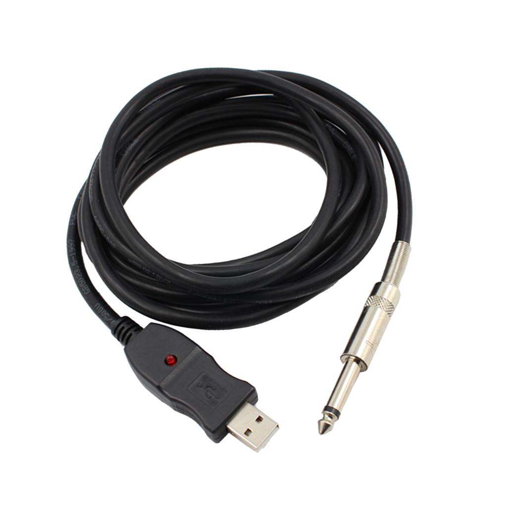9.8ft Guitar Bass 6.5mm Jack To USB Link Connection Instrument Cable Adapter