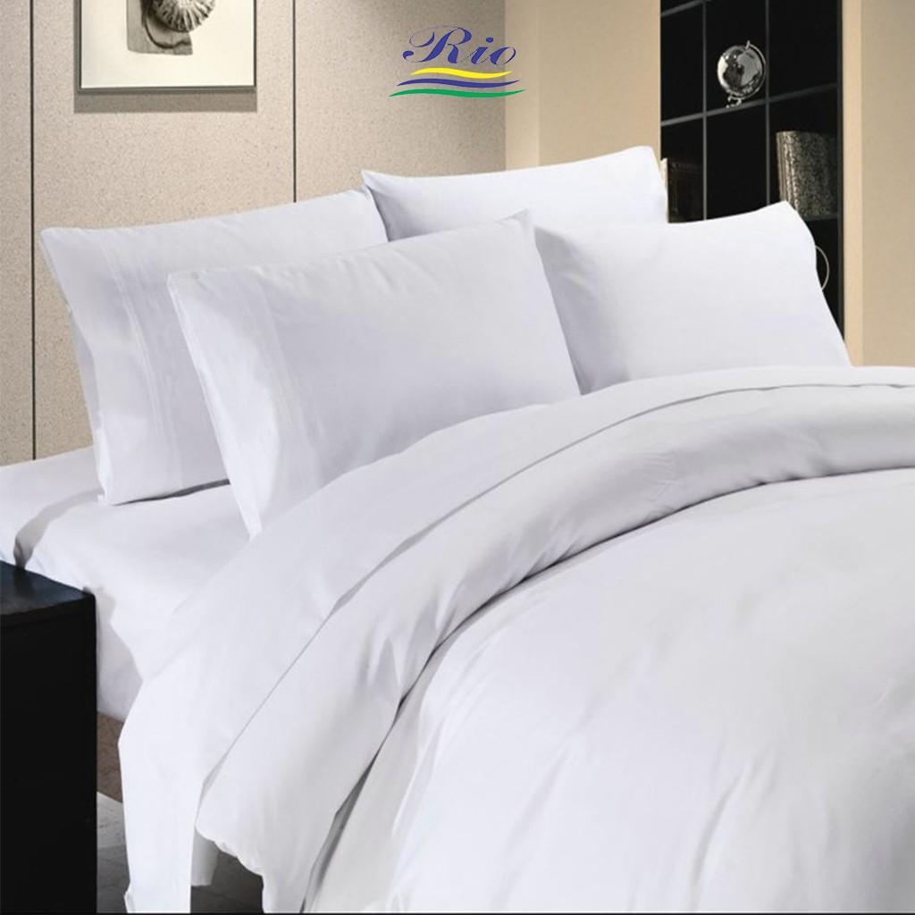 Bộ Ga Gối Cotton Trắng Trơn RIOTEX Khách Sạn Kích Thước 1m/1m2/1m4/1m6/1m8/2m nệm 5-15cm