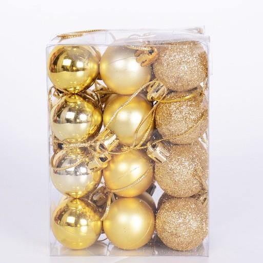 Hộp 24 Quả Châu 3CM Nhũ Kim Tuyến Lấp Lánh Trang Trí Noel, Giáng Sinh 3CM