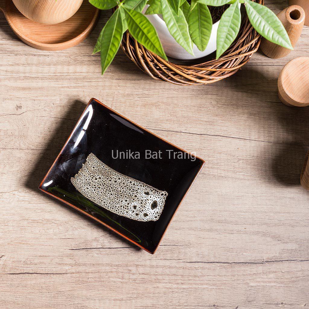 Khay Chữ Nhật Men Cánh Gián  - Gốm Cao Cấp Bát Tràng