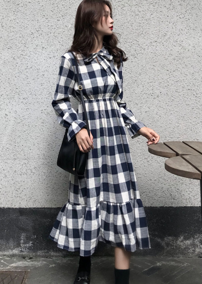 Đầm Ca Rô Nơ Cổ Thanh Lịch DN063 MayHomes