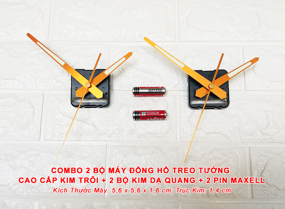 COMBO 2 BỘ MÁY ĐỒNG HỒ TREO TƯỜNG EASTAR KIM TRÔI CAO CẤP + 2 BỘ KIM MÀU VÀNG ĐỒNG CÓ DẠ QUANG – KÈM 2 PIN MAXELL