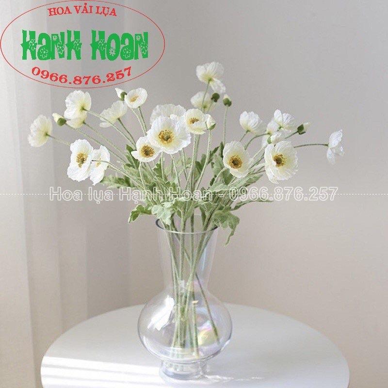 Bó 4 bông hoa anh túc nhân tạo bằng lụa dài 60cm trang trí-Hoa lụa decor