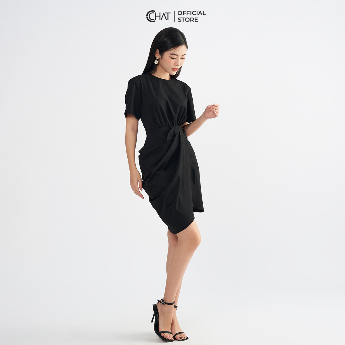 Đầm Nữ Cổ Tròn Xoắn Vạt Thân Dưới Chất Thun Cao Cấp 22VNC2026OT