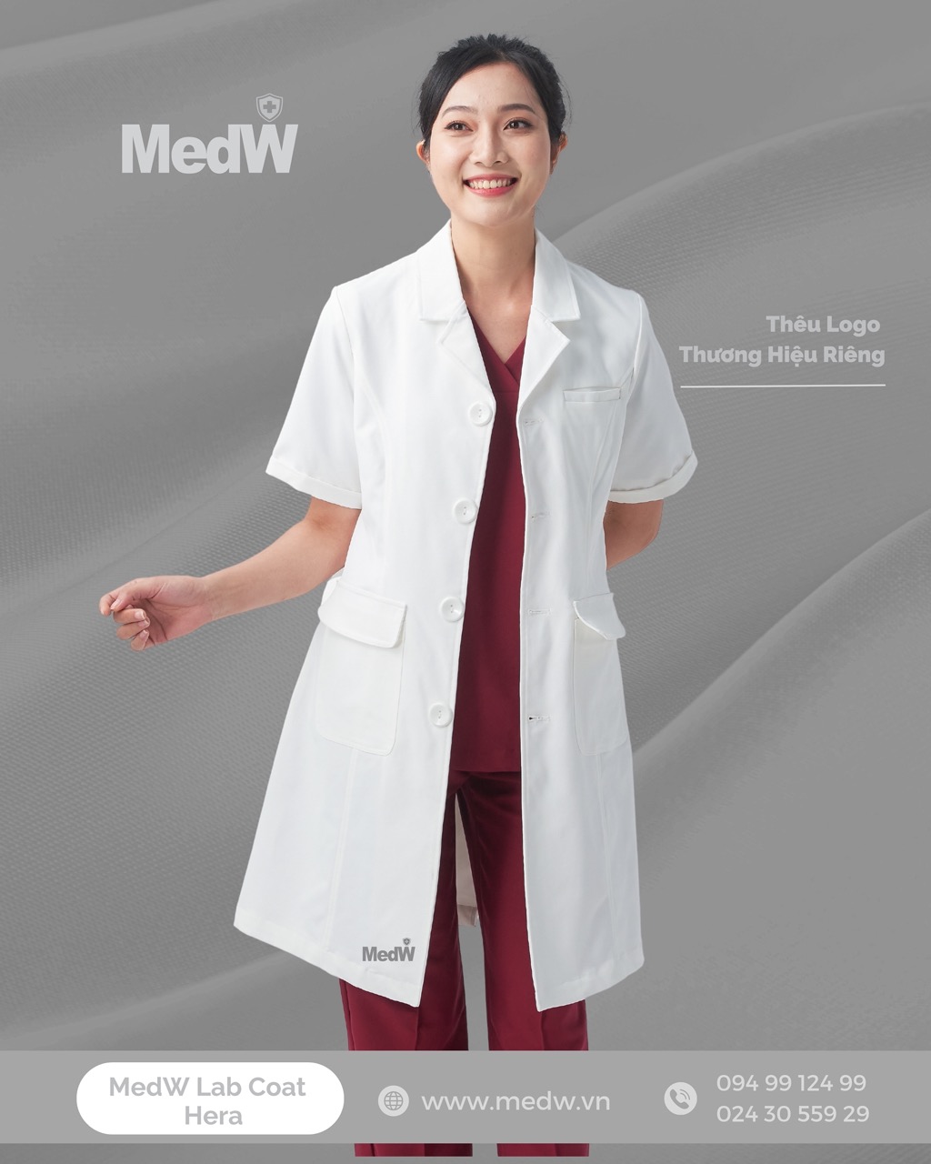 MedW Ceres Lab Coat (Nữ Tay Ngắn) Áo Blouses Bác Sĩ  Trang Phục Y Tế Bác Sĩ, Điều Dưỡng Thiết Kế Pháp Cách Tân Trang Trọng Thẩm Mỹ, Vật Liệu Y Tế Cotton Nhật Nhập Khẩu Chuyên Biệt Không Bám Dính, Xếp Ly Giữ Dáng